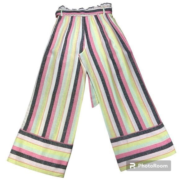 Cato Linen Wide Leg Pants Women S Multicolor Striped Summer Breathable Relax Fit - Picture 3 of 10